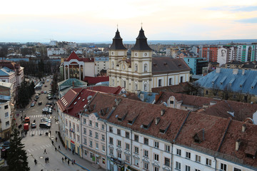 Fototapeta na wymiar View on the city from Ratusha or Town Hall, Ivano-Frankivsk city, Ukraine