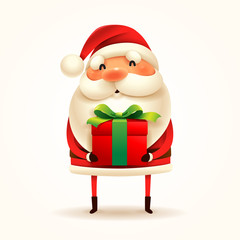 Santa Claus with gift present. Isolated.