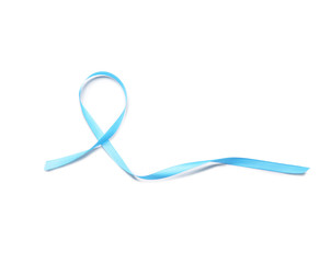 Blue ribbon on white background