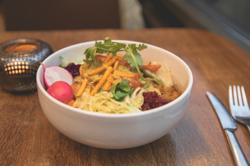 view of a bowl with delicious colorful tasty salad