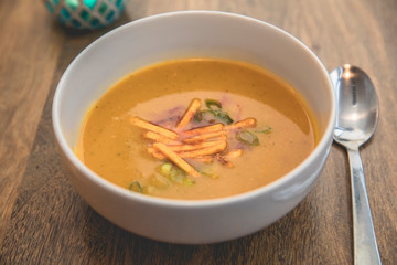 bowl of healthy pumkin soup