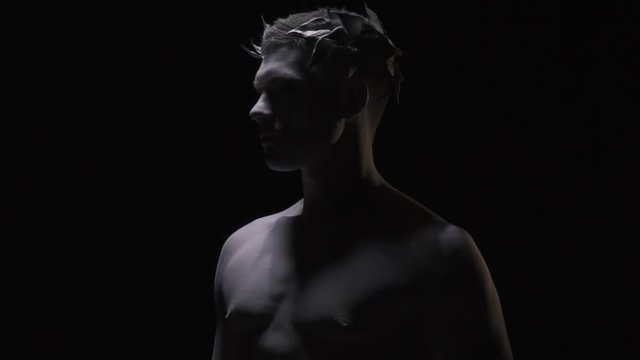 Young Caesar with laurel wreath on his head, profile shot