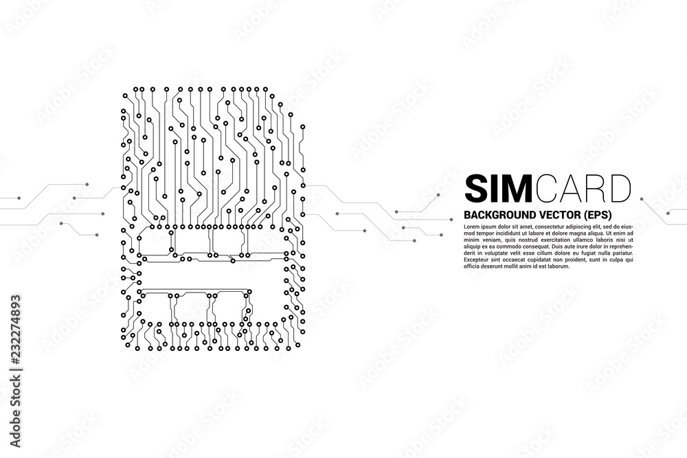 Poster Vector Polygon dot connect line shaped sim card icon circuit board style. Concept for mobile sim card technology  and network.
