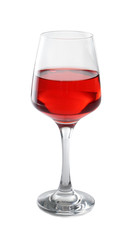 Glass of tasty wine on white background