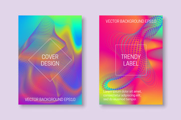 Vibrant cover templates with multicolor guilloche elements. Trendy brochures or packaging backgrounds.