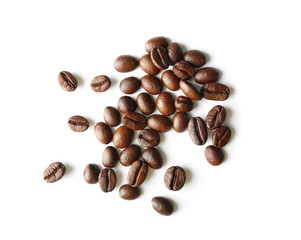Roasted coffee beans on white background