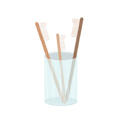 Family bamboo toothbrushes. Eco-friendly healthy image. Vector hand drawn illustration. 