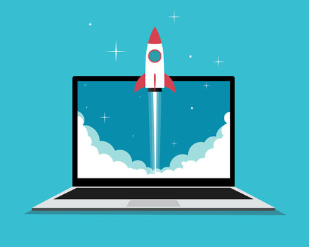 Laptop with Rocket Start Up Concept