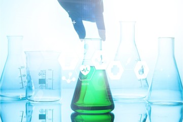 Science laboratory test tube and pipet with drop, laboratory
