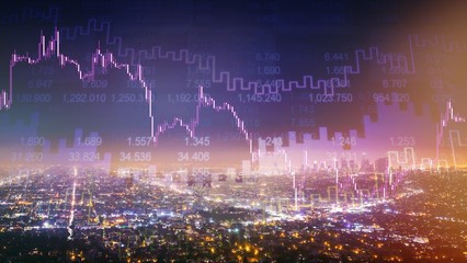 Technological stock exchange chart over night city