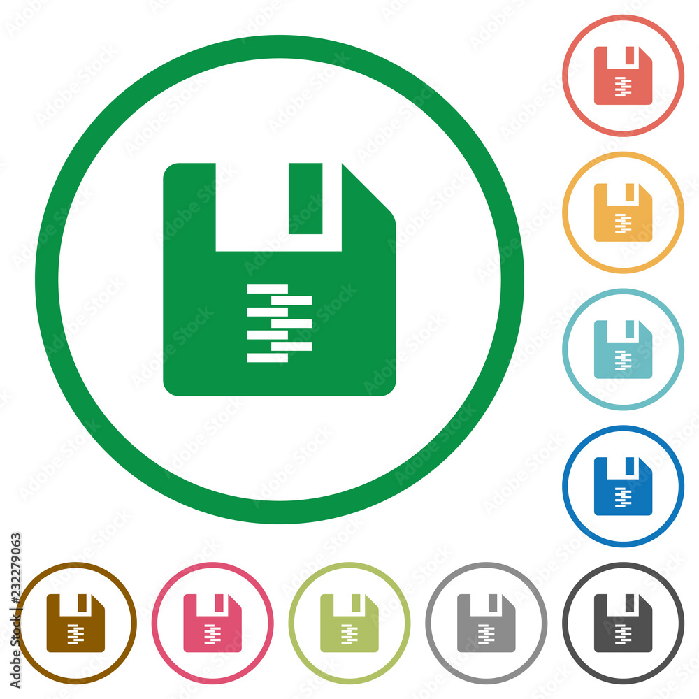 Poster zip archive file flat icons with outlines