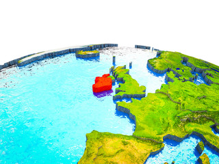 Ireland on 3D Earth with visible countries and blue oceans with waves.