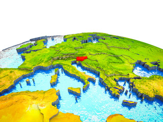 Slovenia on 3D Earth with visible countries and blue oceans with waves.