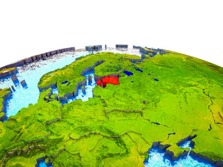 Estonia on 3D Earth with visible countries and blue oceans with waves.