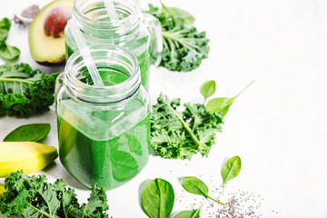 Fresh made green smoothie in bottle