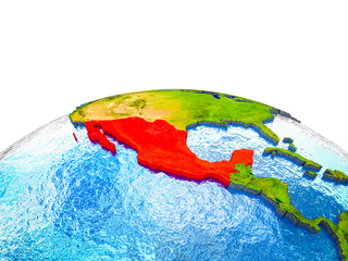 Mexico on 3D Earth with visible countries and blue oceans with waves.