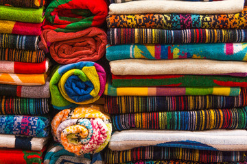 Background texture of some towels stacked in a fabric store
