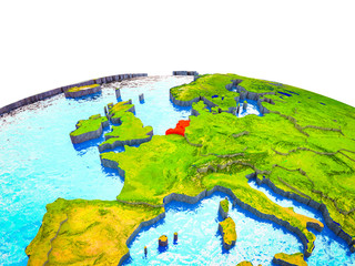 Netherlands on 3D Earth with visible countries and blue oceans with waves.