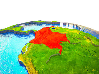 Colombia on 3D Earth with visible countries and blue oceans with waves.