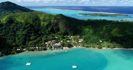 hotel in aerial view, french polynesia
