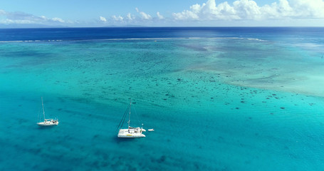 boat in aerial view, french polynesia