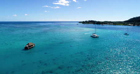 boat in aerial view, french polynesia