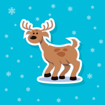 Color vector sticker illustration of a flat art cartoon deer with spots