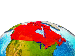 Canada on 3D Earth with visible countries and blue oceans with waves.
