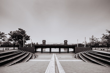Obraz premium Modern landscape design Fuganungakansui Park in Toyama city, Japan
