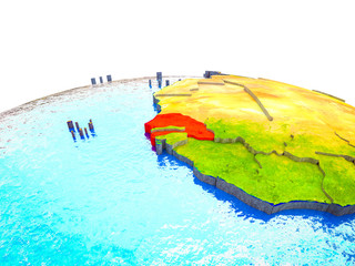Senegal on 3D Earth with visible countries and blue oceans with waves.