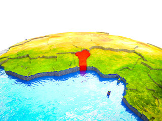 Benin on 3D Earth with visible countries and blue oceans with waves.