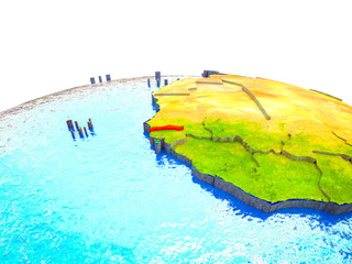 Gambia on 3D Earth with visible countries and blue oceans with waves.