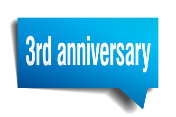 3rd anniversary blue 3d speech bubble