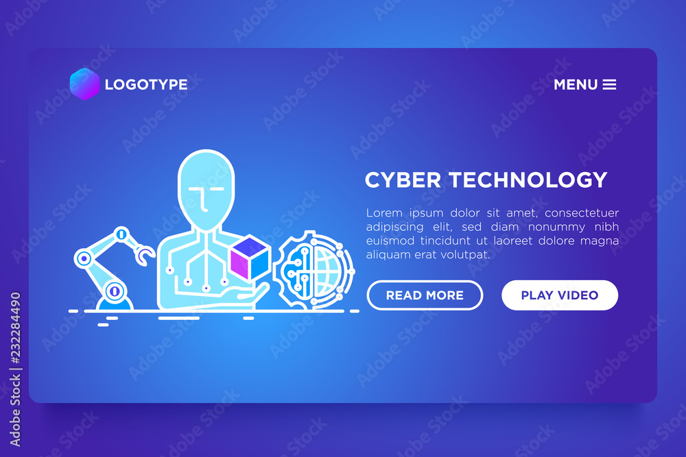 Aufkleber cyber technology concept with thin line icons: ai, robotics arm, 3d. vector illustration, web page t