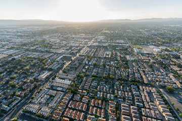 Aerial view towards Nordoff St, North Hills and Panorama City in the San Fernando Valley region of...