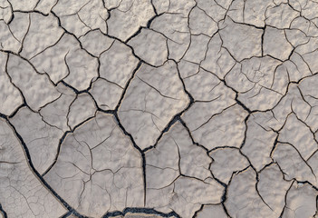 Cracks in the clay as a background top view