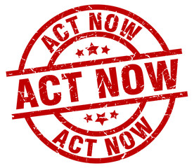 act now round red grunge stamp