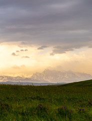 Orange sunset in the mountains