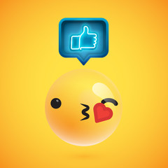 High detailed emoticon with thumbs up sign, vector illustration