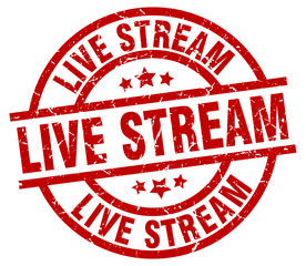 live stream round red grunge stamp