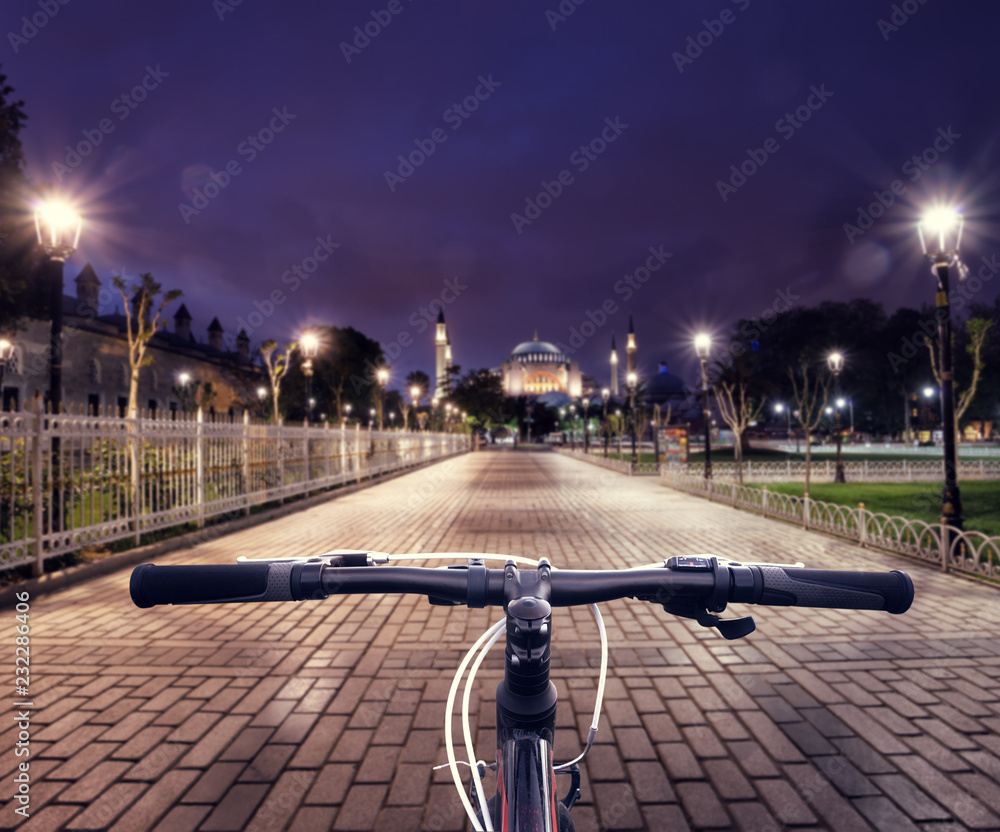 Canvas Prints bicycle handlebar on the background of the road