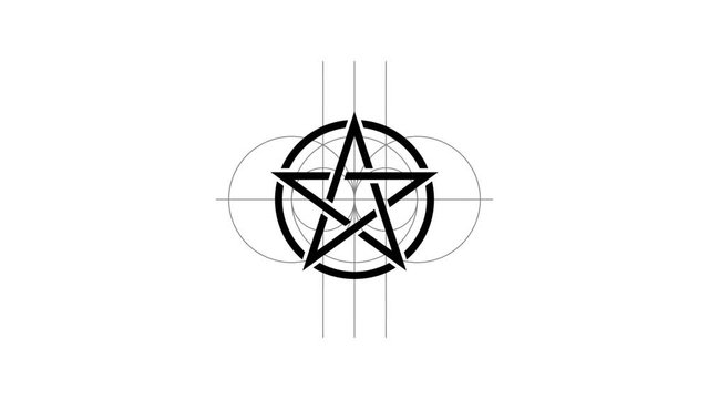 Appearance. Pentacle magic sign black color. Drawn lines. Alpha channel