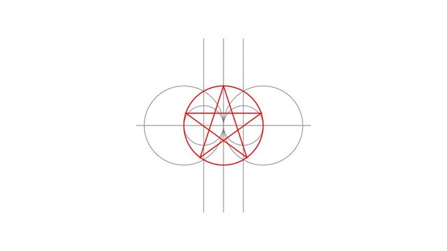 Appearance. Pentacle magic sign red color. Drawn lines. Alpha channel