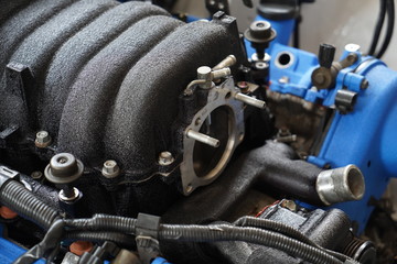 Modified engine on racing car