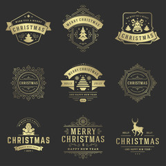 Christmas labels and badges vector design elements set.