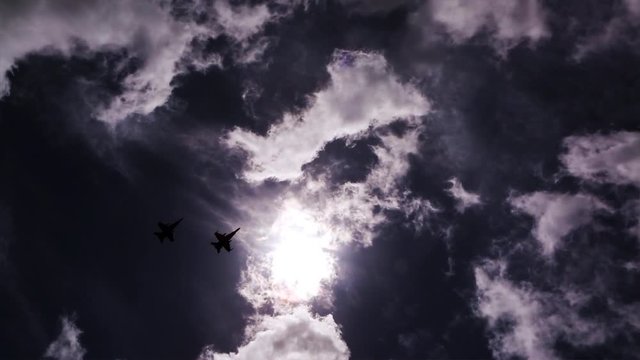 Animation of war planes flying in a clear sky