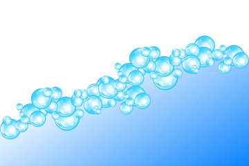 Realistic soap bubbles with rainbow reflection set isolated on the blue background.