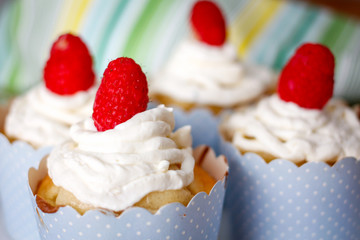 Vanilla Cupcake with raspberries on Top 