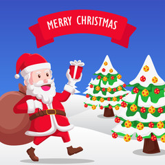 Christmas greeting card template with winter landscape