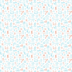 Fototapeta na wymiar New Year and Christmas seamless pattern, hand drawn doodles Seamless Pattern. Background Vector Illustration